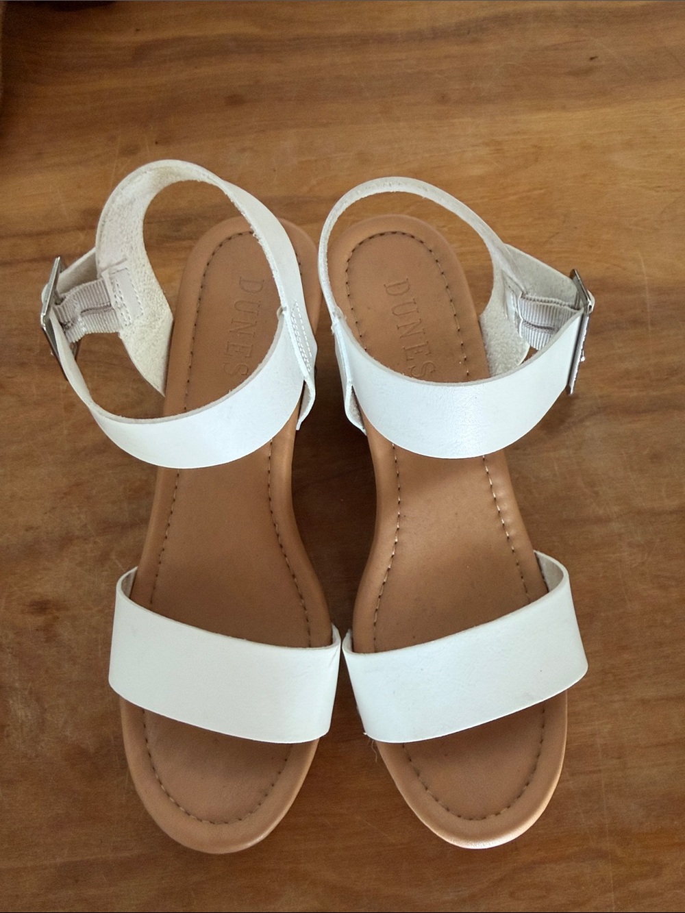 Dunes White Leather Ankle-Strap Sandals